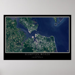 Hampton Roads Virginia From Space Satellite Map Poster