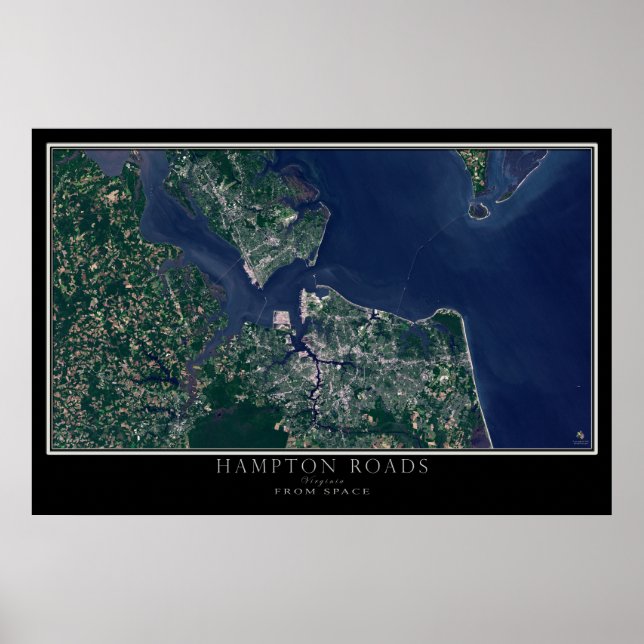 Hampton Roads Virginia From Space Satellite Map Poster (Front)