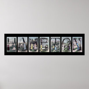 HAMPTON Vintage Alphabet Letter Name Art Poster