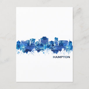 Hampton Virginia Skyline Blue Invitation Postcard