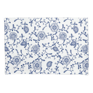 Hamptons Blue and White Floral Pattern Pillowcase