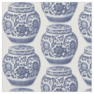 Hamptons Blue and White Ginger Jar Vase Pattern Fabric