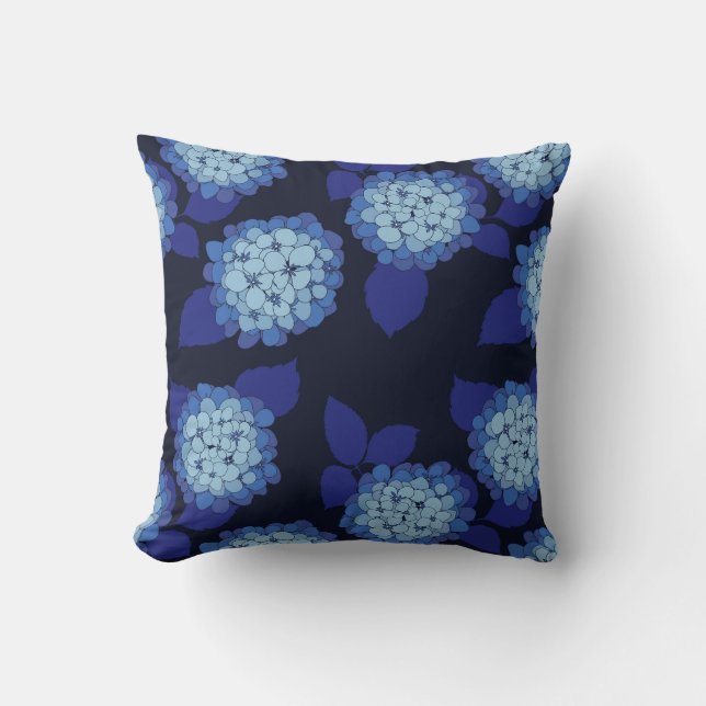 Hamptons Blue Hydrangeas Floral Pattern Cushion (Front)