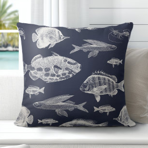 Hamptons Fish Blue White Cushion
