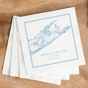 Hamptons Montauk Elegant Oyster Blue Wedding Napkin