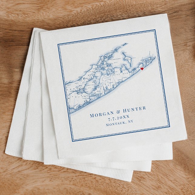 Hamptons Montauk Elegant Wedding Napkins (Custom Montauk napkins for a wedding in the Hamptons add an elegant touch to cocktail hour.)