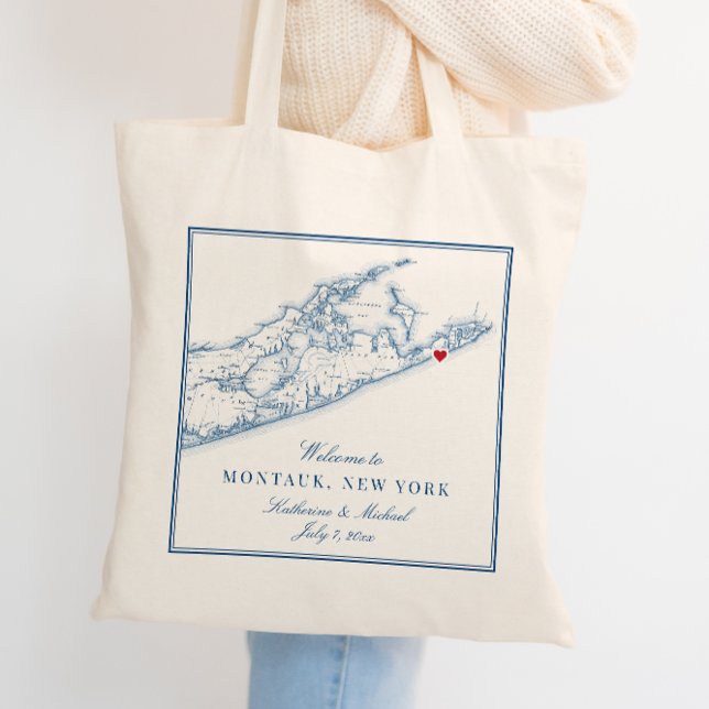 Hamptons Montauk Wedding Welcome Tote Bag (This Hamptons tote bag welcomes your guests to Montauk or anywhere else with customizable text.)
