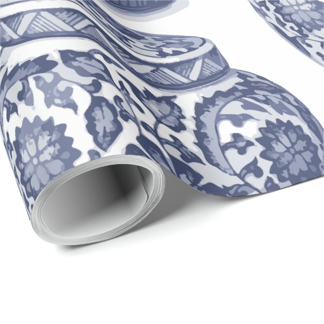 Hamptons Navy Blue White New England Ginger Jar Wrapping Paper (Roll Corner)
