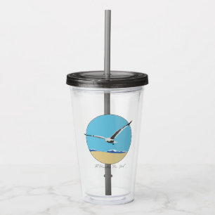 Hamptons, New York Sea Gull Flying over Beach Acrylic Tumbler