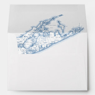 Hamptons North Fork Navy Blue Map Wedding Envelope
