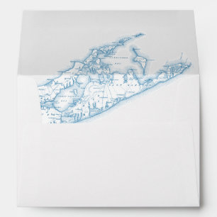 Hamptons North Fork Oyster Blue Map Wedding Envelope