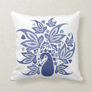 Hamptons Style Blue and White Bohemian Peacock Cushion