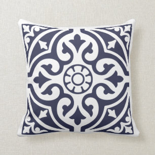 Hamptons Style Blue and White Moroccan Tile Cushion