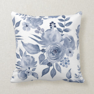 Hamptons Style Floral Cushion Navy Blue