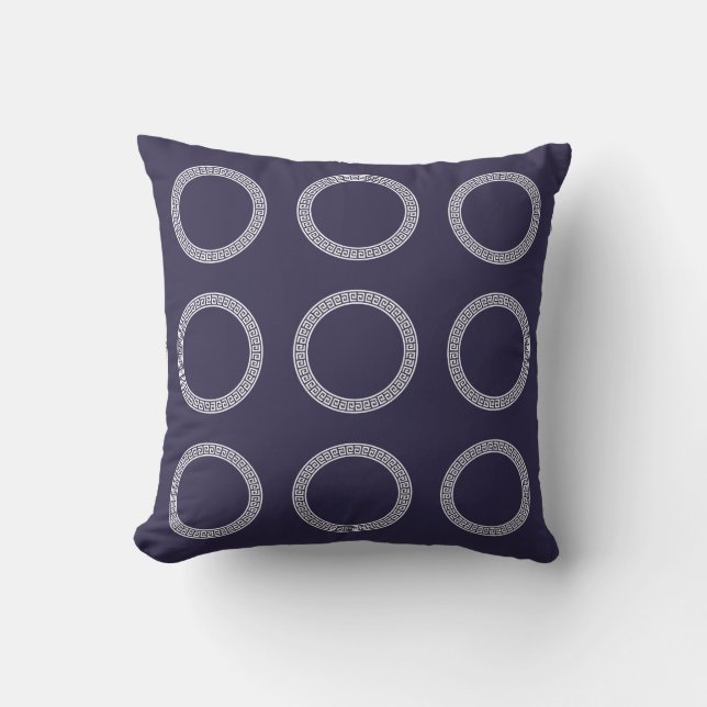 Hamptons Style Navy Indigo Blue White Geometric Cushion (Front)