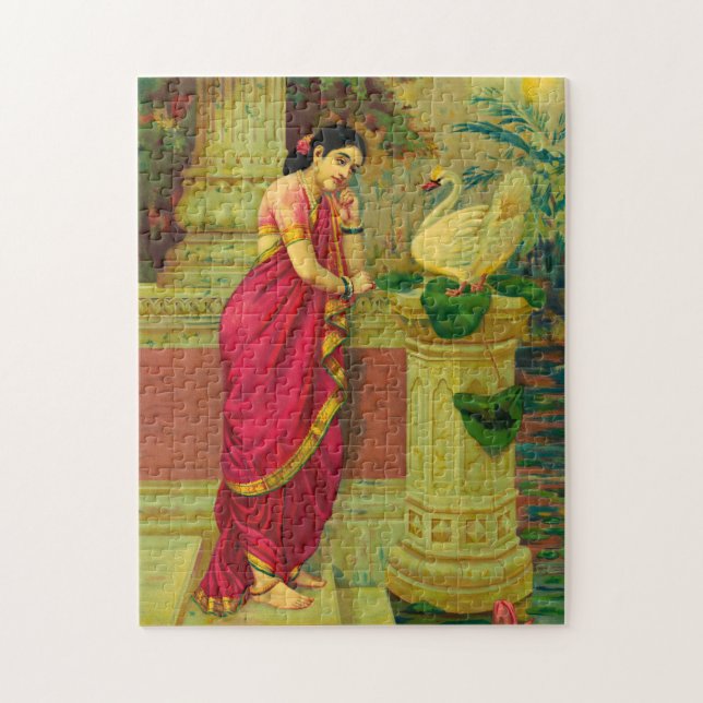 Hamsa and Damayanti by Raja Ravi Varma Jigsaw Puzzle (Vertical)