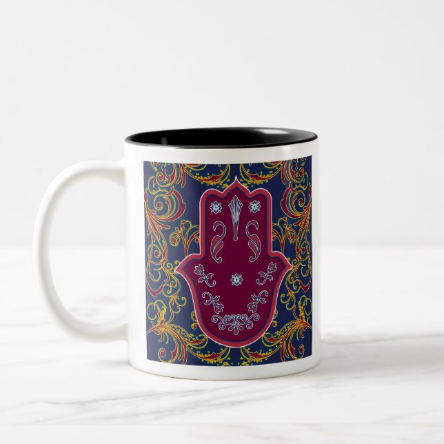 Hamsa and Star of David 2 mystic jewish symbols Two-Tone Coffee Mug (Left)