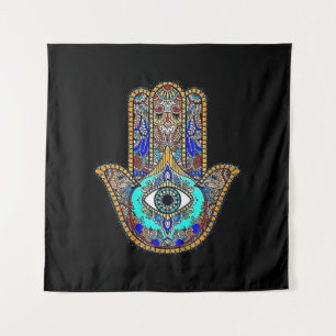 Hamsa Design Black Backdrop Tapestry