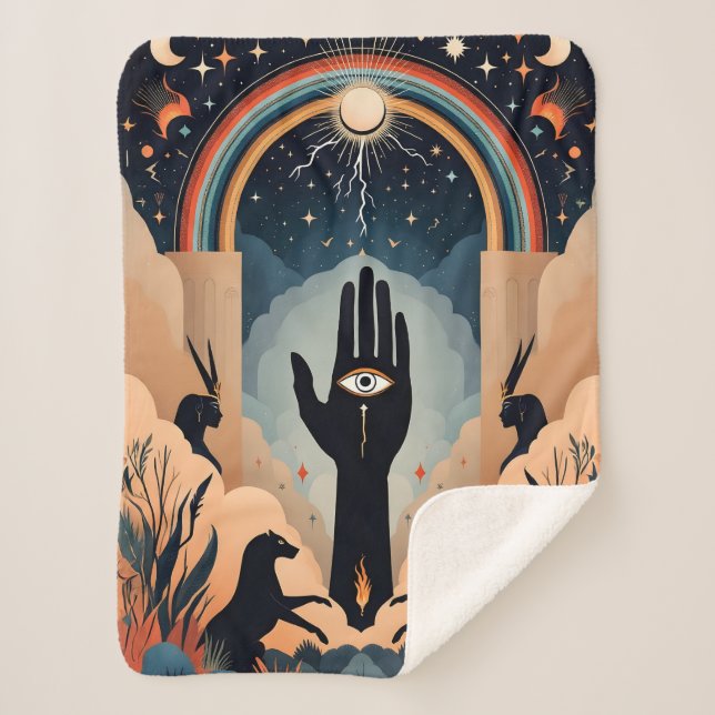 Hamsa Eye and Mystical Symbols Blanket – Spiritual (Front)