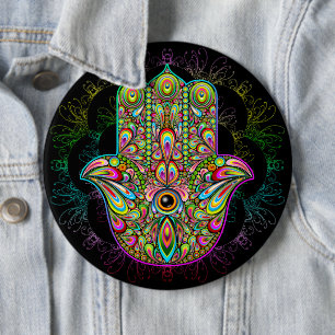 Hamsa Fatma Hand Psychedelic Art 6 Cm Round Badge