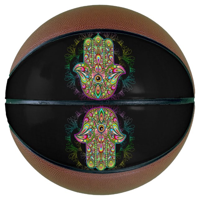 Hamsa Fatma Hand Psychedelic Art Basketball (Front)