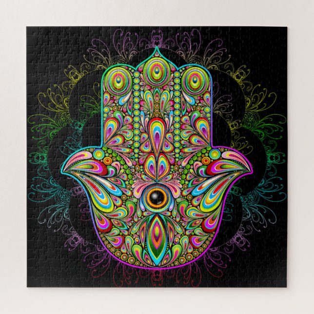 Hamsa Fatma Hand Psychedelic Art Jigsaw Puzzle (Vertical)