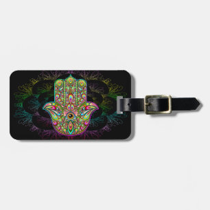 Hamsa Fatma Hand Psychedelic Art Luggage Tag