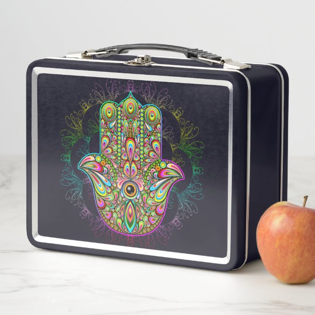 Hamsa Fatma Hand Psychedelic Art Metal Lunch Box (In Situ)