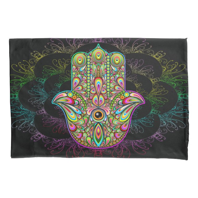 Hamsa Fatma Hand Psychedelic Art Pillowcase (Front)