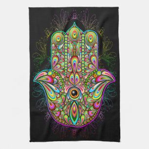 Hamsa Fatma Hand Psychedelic Art Tea Towel