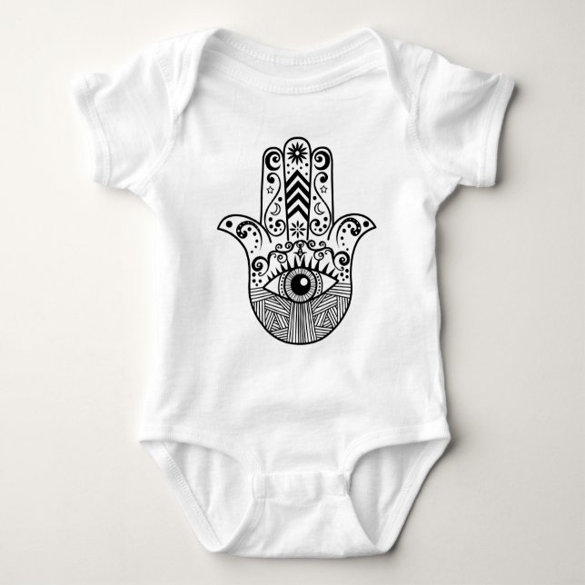 Hamsa Hand Black and White Baby Bodysuit (Front)