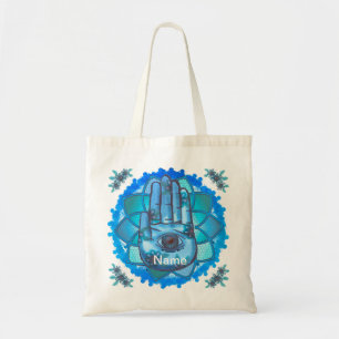 Hamsa Hand Blue Lotus Tote Bag