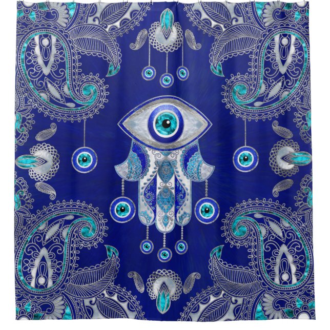 Hamsa Hand -Evil Eye Amulet Ornament Shower Curtain (Front)