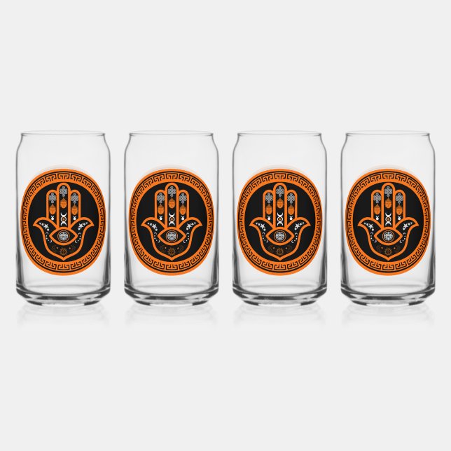 Hamsa Hand Evil Eye Protection Can Glass (Front)