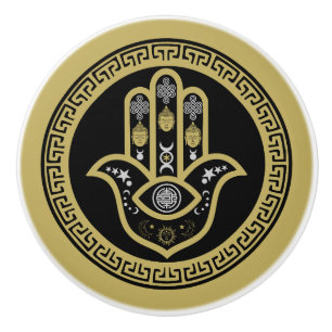 Hamsa Hand Evil Eye Protection Ceramic Knob