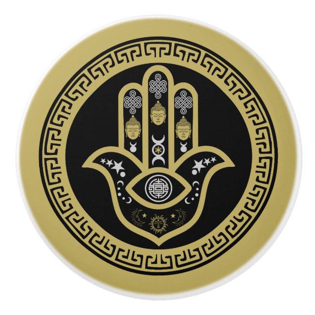 Hamsa Hand Evil Eye Protection Ceramic Knob (Front)