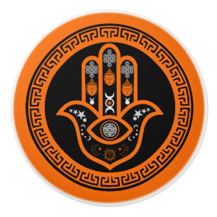 Hamsa Hand Evil Eye Protection Ceramic Knob