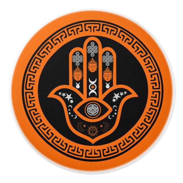 Hamsa Hand Evil Eye Protection Ceramic Knob (Front)