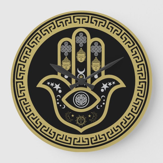 Hamsa Hand Evil Eye Protection Large Clock (Front)