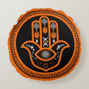 Hamsa Hand Evil Eye Protection Round Cushion
