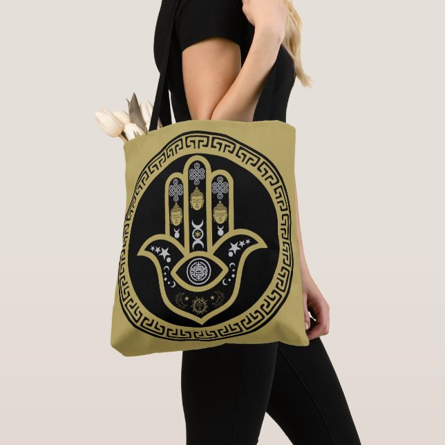 Hamsa Hand Evil Eye Protection Tote Bag (Close Up)
