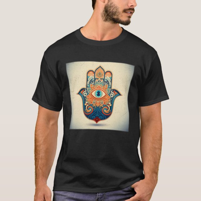 Hamsa Hand Eye Illustration Lucky Unique Palm Wome T-Shirt (Front)