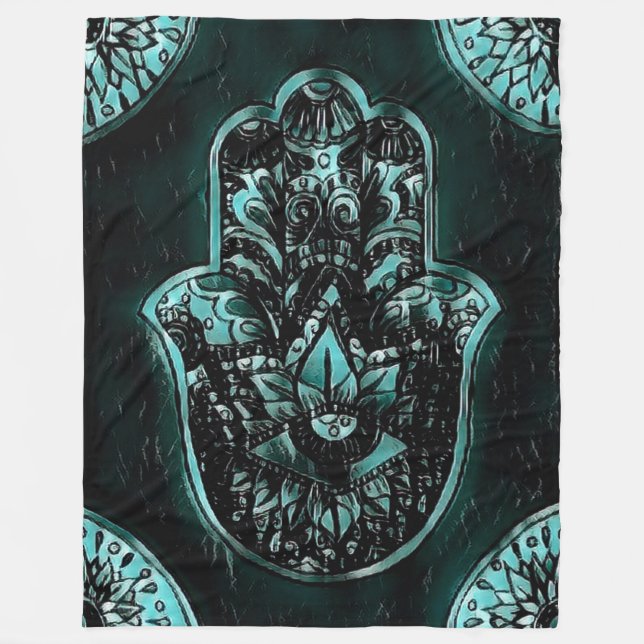 Hamsa Hand Fatima Evil Eye Art Fleece Blanket (Front)