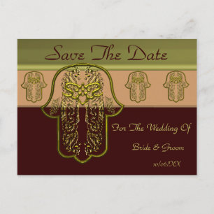Hamsa Hand feat: Heart  (Wedding) (Golden) Announcement Postcard