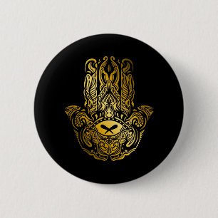 Hamsa Hand - Golden Arabic Amulet 6 Cm Round Badge