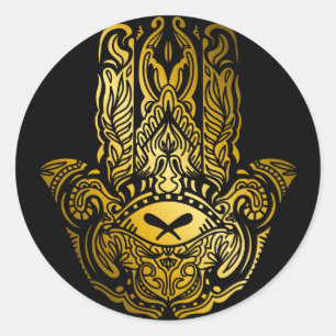 Hamsa Hand Golden Arabic Amulet Classic Round Sticker