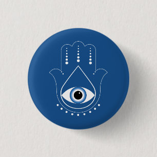 Hamsa Hand Greek Evil Eye Blue 3 Cm Round Badge