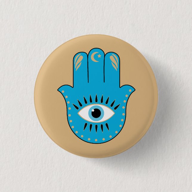Hamsa Hand Greek Evil Eye Blue 3 Cm Round Badge (Front)