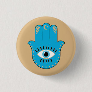Hamsa Hand Greek Evil Eye Blue 3 Cm Round Badge