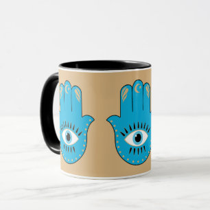 Hamsa Hand Greek Evil Eye Blue Mug